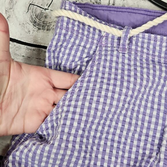 🔸️NWT H&M Label of Graded Goods Purple Gingham Belted & Cuffed Shorts Youth 14 - Picture 7 of 11